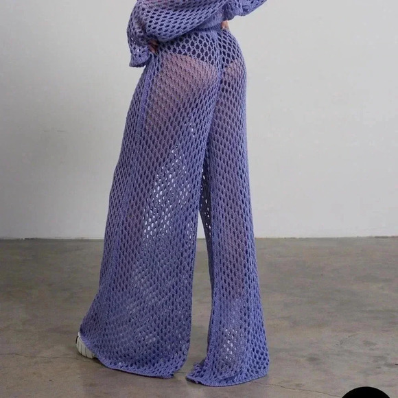 The Ragged Priest Wide Leg LIVEWIRE Pants Light Purple Open Knit Acrylic XS/S - Picture 9 of 10